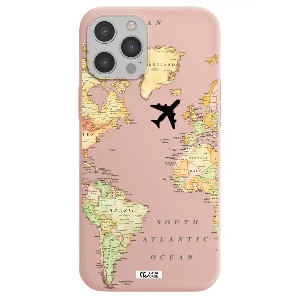 Travel Map Apple iPhone 12 pro Silicone pastel pink Case