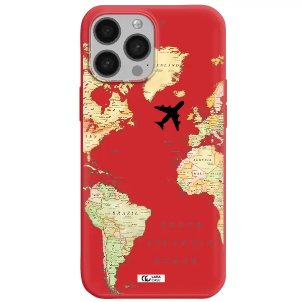 Travel Map Apple iPhone 13 Pro Max Silicone Imperial Red Case