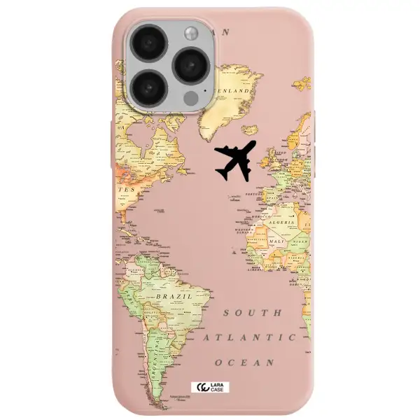 Travel Map Apple iPhone 13 Pro Max Silicone pastel pink Case