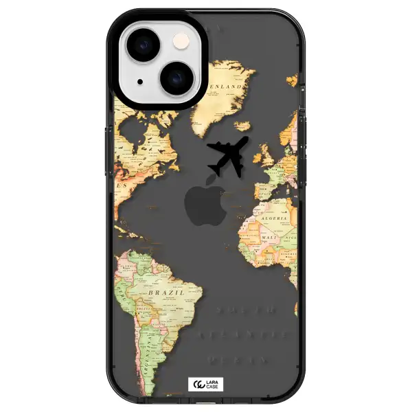 Travel Map Apple iPhone 14 impact Smoke Black Case