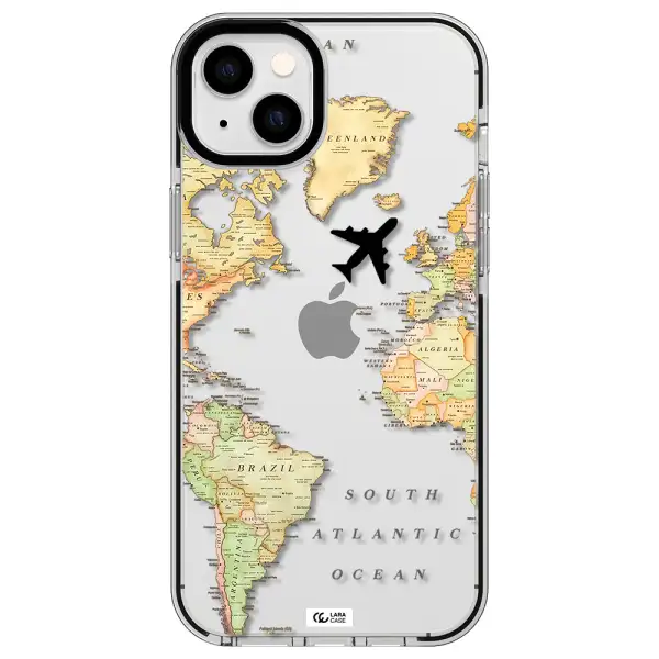 Travel Map Apple iPhone 14 plus impact black border Case