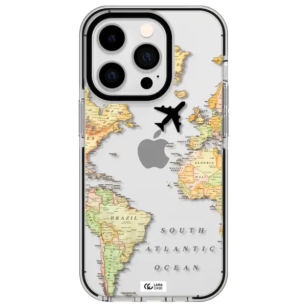 Travel Map Apple iPhone 14 pro impact black border Case