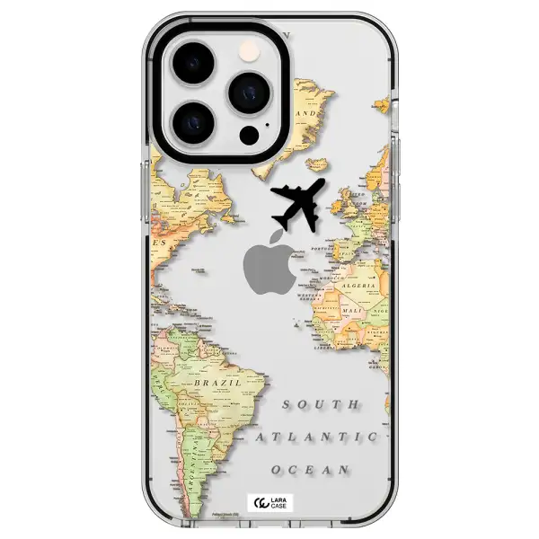 Travel Map Apple iPhone 14 pro max impact black border Case