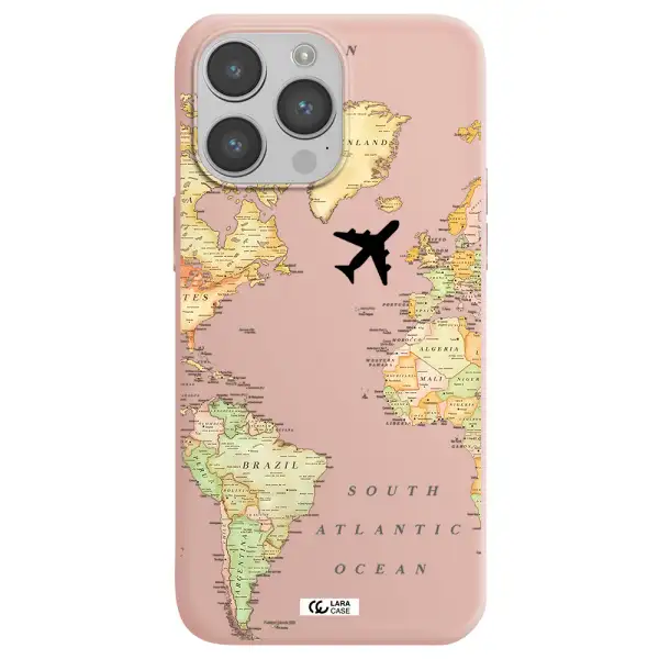 Travel Map Apple iPhone 14 pro Silicone pastel pink Case