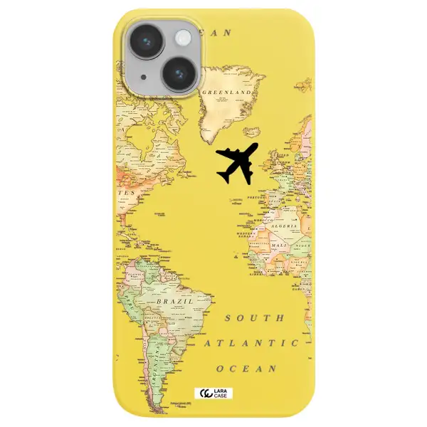 Travel Map Apple iPhone 14 Silicone canary yellow Case