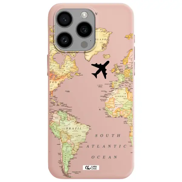 Travel Map Apple Iphone 15 Pro max Silicone pastel pink Case