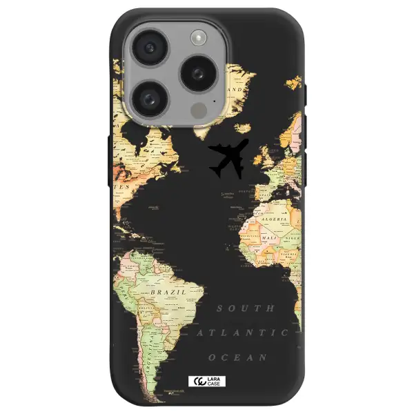 Travel Map Apple Iphone 15 Pro Silicone Black Case