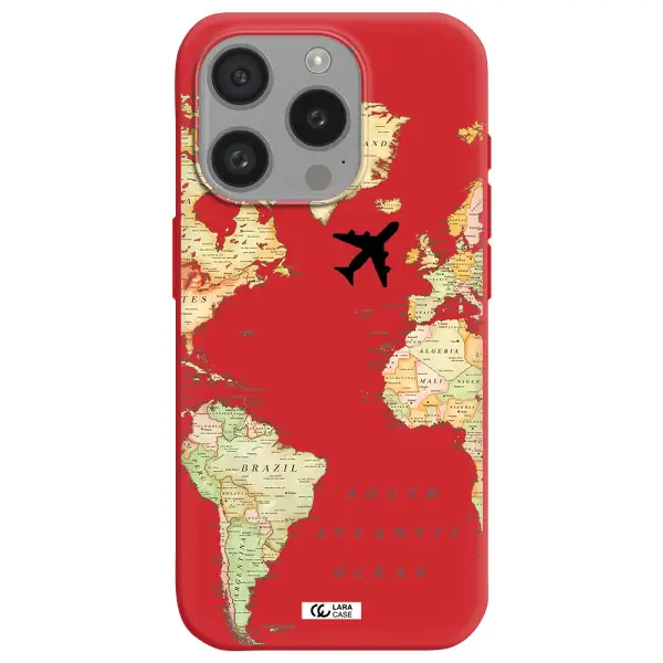 Travel Map Apple Iphone 15 Pro Silicone Imperial Red Case