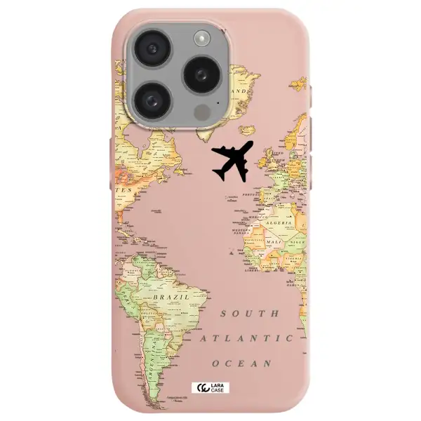 Travel Map Apple Iphone 15 Pro Silicone Pastel Pink Case