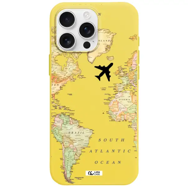Travel Map Apple Iphone 16 Pro Max Silicone Canary Yellow Case