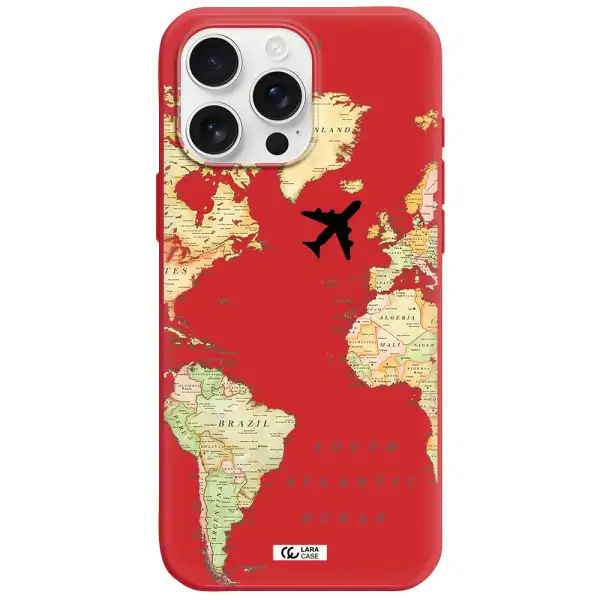 Travel Map Apple Iphone 16 Pro Max Silicone Imperial Red Case