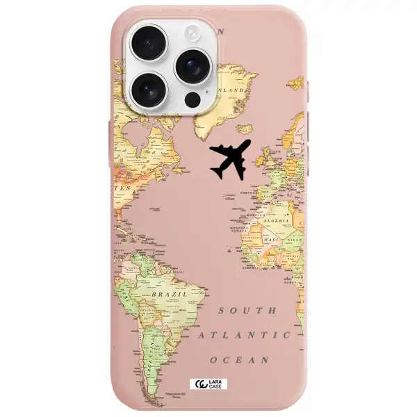 Travel Map Apple Iphone 16 Pro Max Silicone Pastel Pink Case