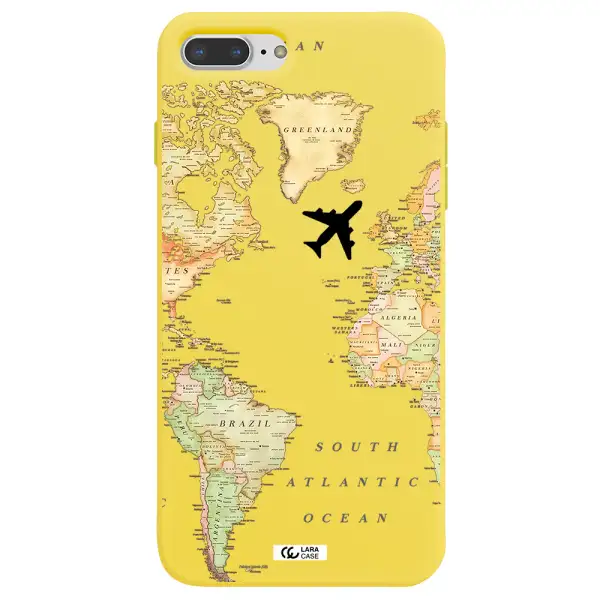 Travel Map Apple iPhone 8 plus Silicone canary yellow Case