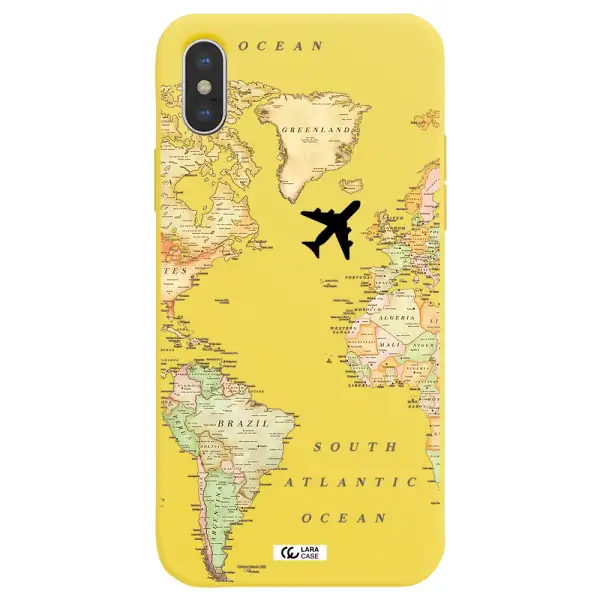 Travel Map Apple iPhone XS Silicone canary yellow Case
