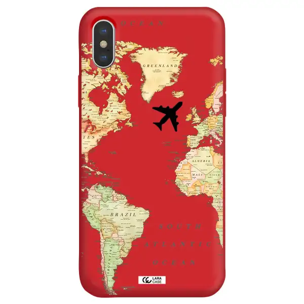 Travel Map Apple iPhone XS Silicone Imperial Red Case