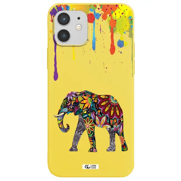 Mandala Elephant Apple iPhone 12 Silicone canary yellow Case