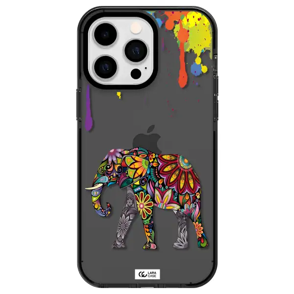 Mandala Elephant Apple iPhone 14 pro max impact Smoke Black Case