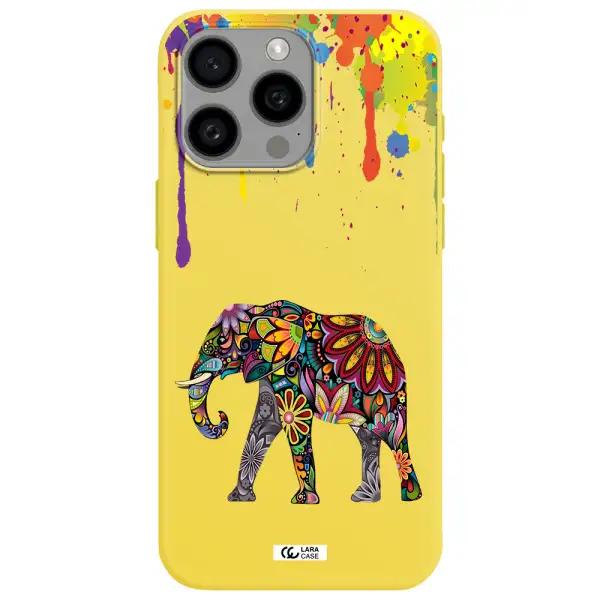 Mandala Elephant Apple Iphone 15 Pro max Silicone canary yellow Case