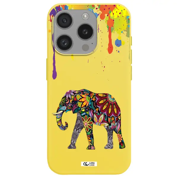Mandala Elephant Apple Iphone 15 Pro Silicone Canary Yellow Case