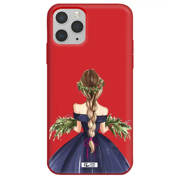 Long Hair Girl Watercolor Apple iPhone 11 pro Silicone Imperial Red Case