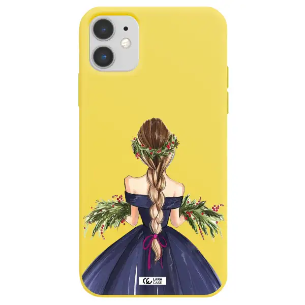 Long Hair Girl Watercolor Apple iPhone 11 Silicone canary yellow Case