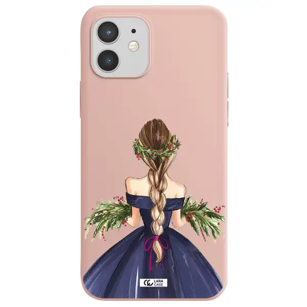 Long Hair Girl Watercolor Apple iPhone 12 mini Silicone pastel pink Case