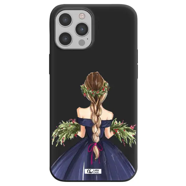 Long Hair Girl Watercolor Apple iPhone 12 pro max Silicone black Case