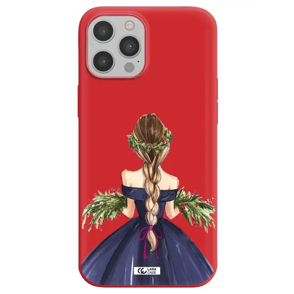 Long Hair Girl Watercolor Apple iPhone 12 pro max Silicone Imperial Red Case