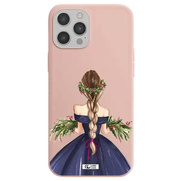 Long Hair Girl Watercolor Apple iPhone 12 pro Silicone pastel pink Case