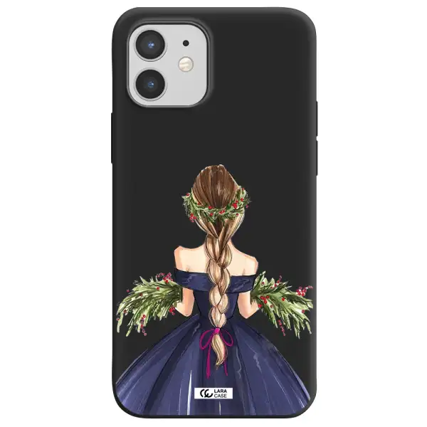 Long Hair Girl Watercolor Apple iPhone 12 Silicone black Case