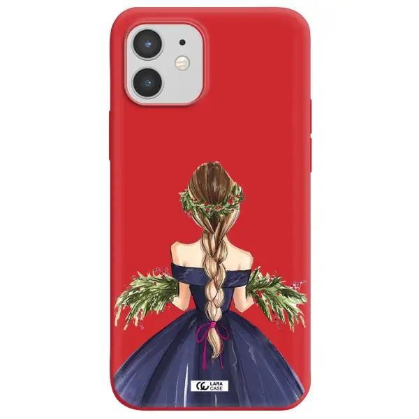 Long Hair Girl Watercolor Apple iPhone 12 Silicone Imperial Red Case
