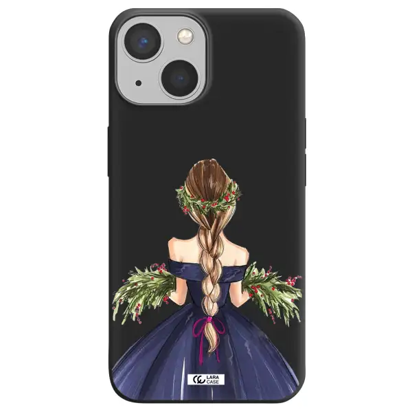 Long Hair Girl Watercolor Apple iPhone 13 mini Silicone black Case