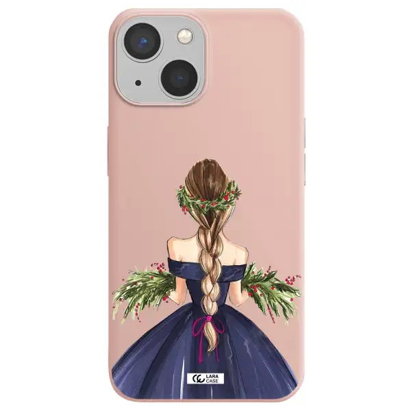 Long Hair Girl Watercolor Apple iPhone 13 mini Silicone pastel pink Case