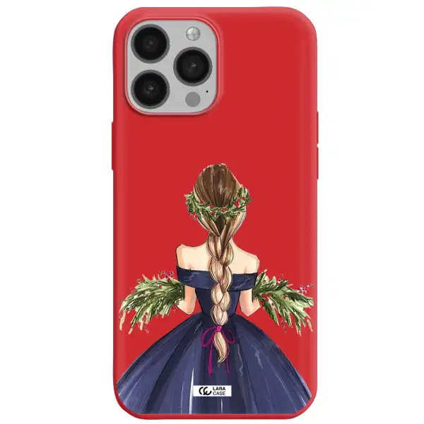 Long Hair Girl Watercolor Apple iPhone 13 Pro Silicone Imperial Red Case