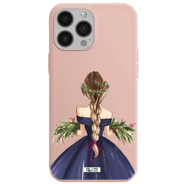 Long Hair Girl Watercolor Apple iPhone 13 Pro Silicone pastel pink Case