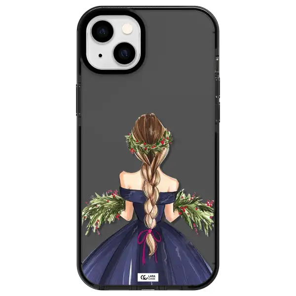 Long Hair Girl Watercolor Apple iPhone 14 plus impact Smoke Black Case