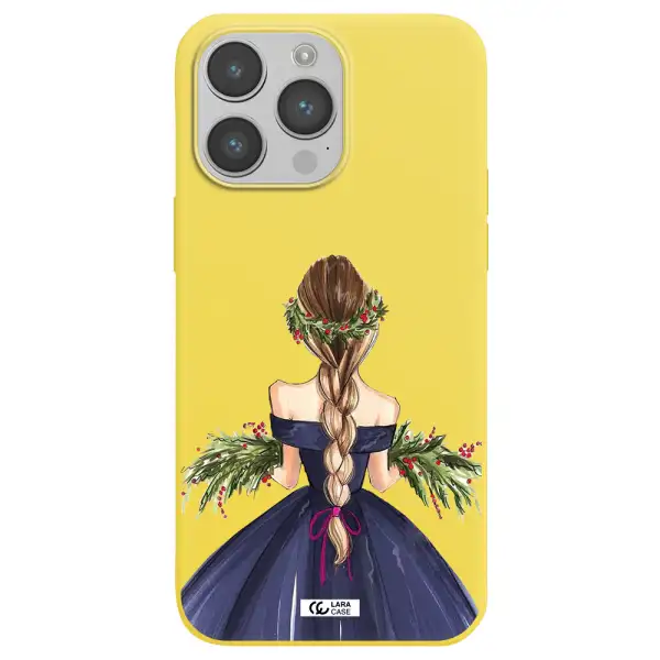 Long Hair Girl Watercolor Apple iPhone 14 pro max Silicone canary yellow Case