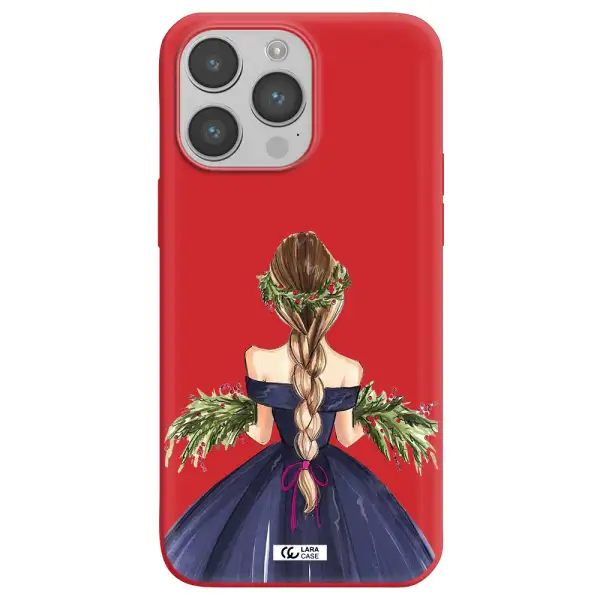 Long Hair Girl Watercolor Apple iPhone 14 pro max Silicone Imperial Red Case