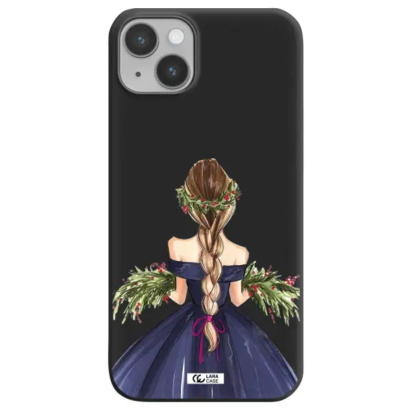 Long Hair Girl Watercolor Apple iPhone 14 Silicone black Case