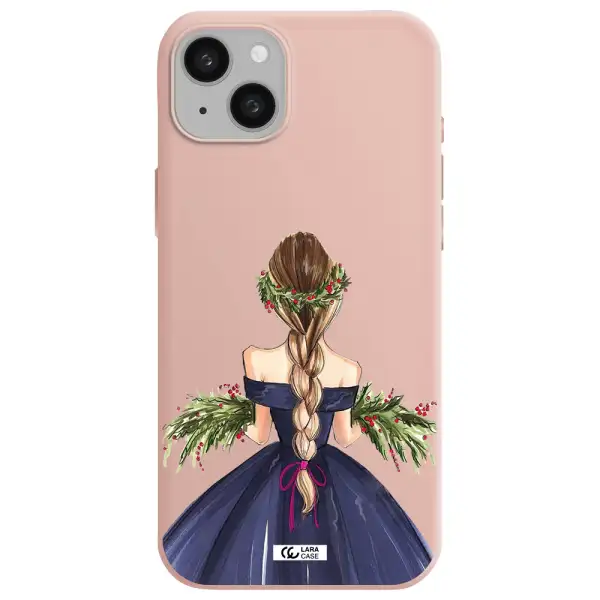 Long Hair Girl Watercolor Apple iphone 15 plus Silicone pastel pink Case