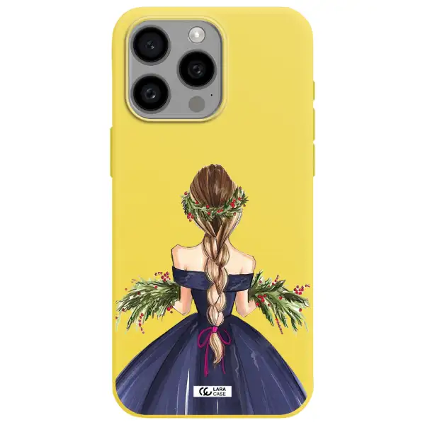 Long Hair Girl Watercolor Apple Iphone 15 Pro max Silicone canary yellow Case