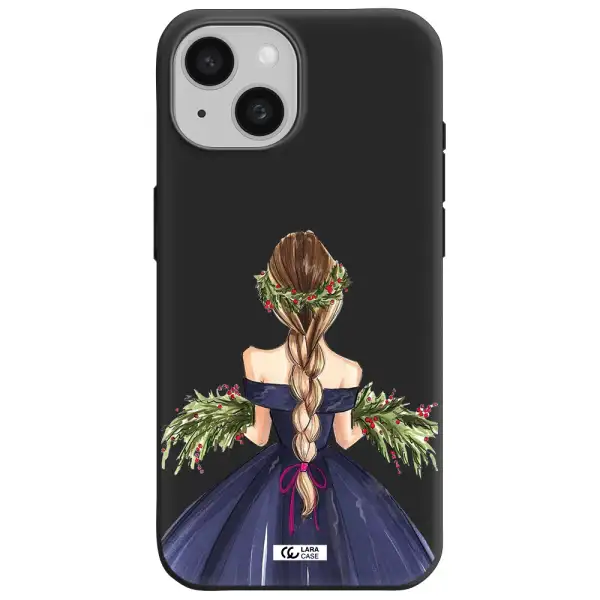 Long Hair Girl Watercolor Apple iPhone 15 Silicone black Case