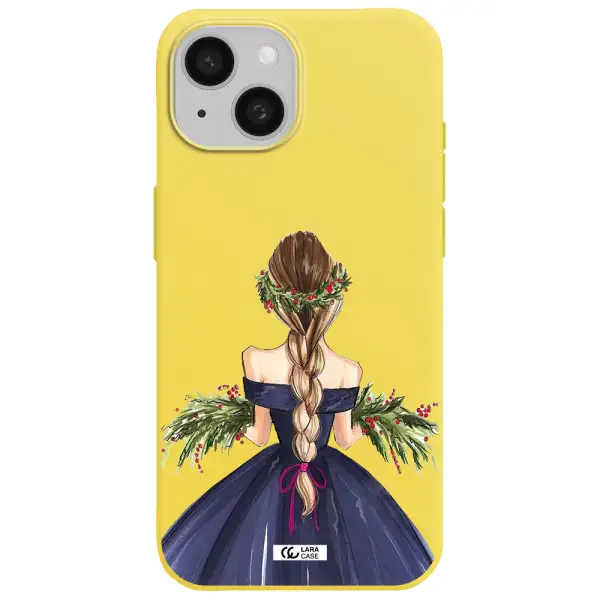 Long Hair Girl Watercolor Apple iPhone 15 Silicone canary yellow Case