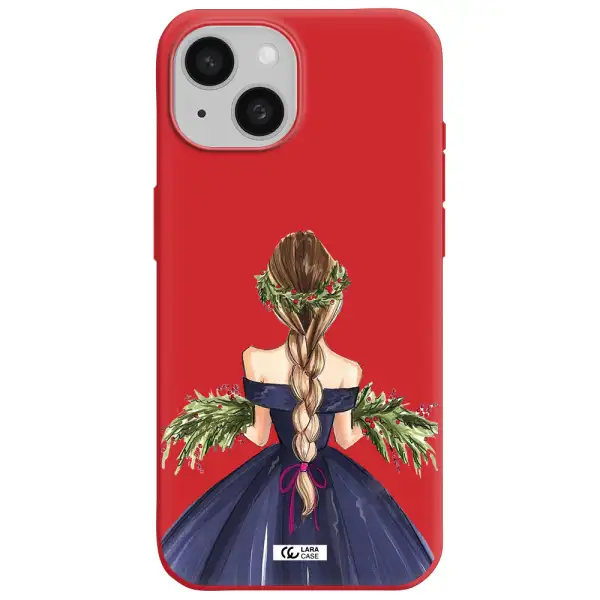 Long Hair Girl Watercolor Apple Iphone 15 Silicone Imperial Red Case
