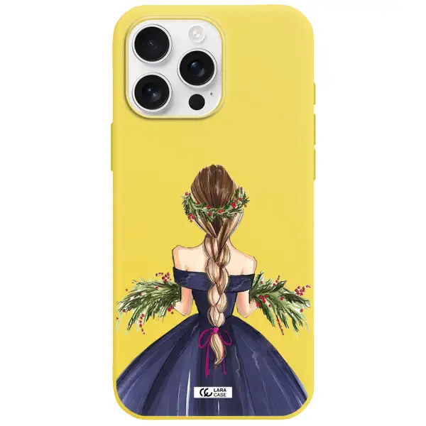 Long Hair Girl Watercolor Apple Iphone 16 Pro Max Silicone Canary Yellow Case