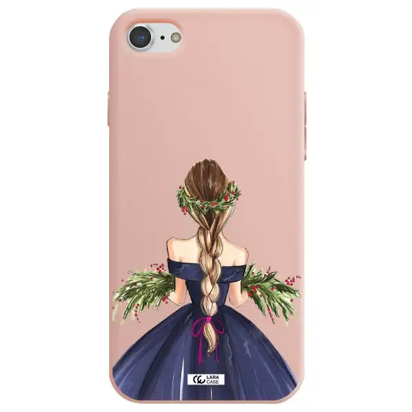 Long Hair Girl Watercolor Apple iPhone 7 Silicone pastel pink Case