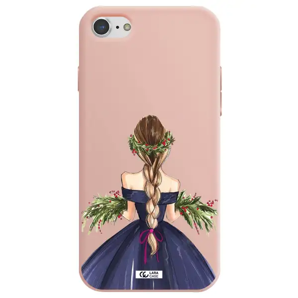 Long Hair Girl Watercolor Apple iPhone 8 Silicone pastel pink Case