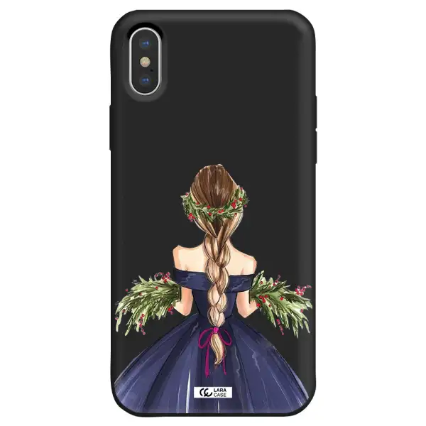 Long Hair Girl Watercolor Apple iPhone X Silicone black Case