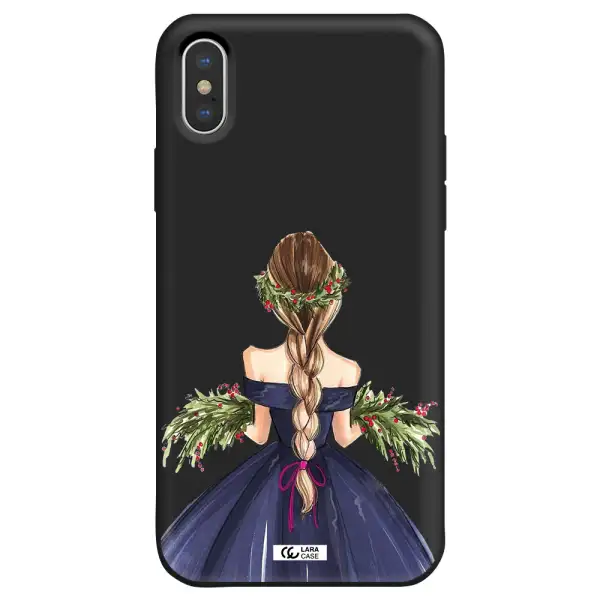 Long Hair Girl Watercolor Apple iPhone XS Silicone black Case