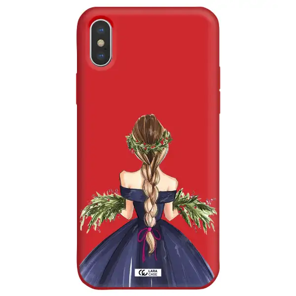 Long Hair Girl Watercolor Apple iPhone XS Silicone Imperial Red Case